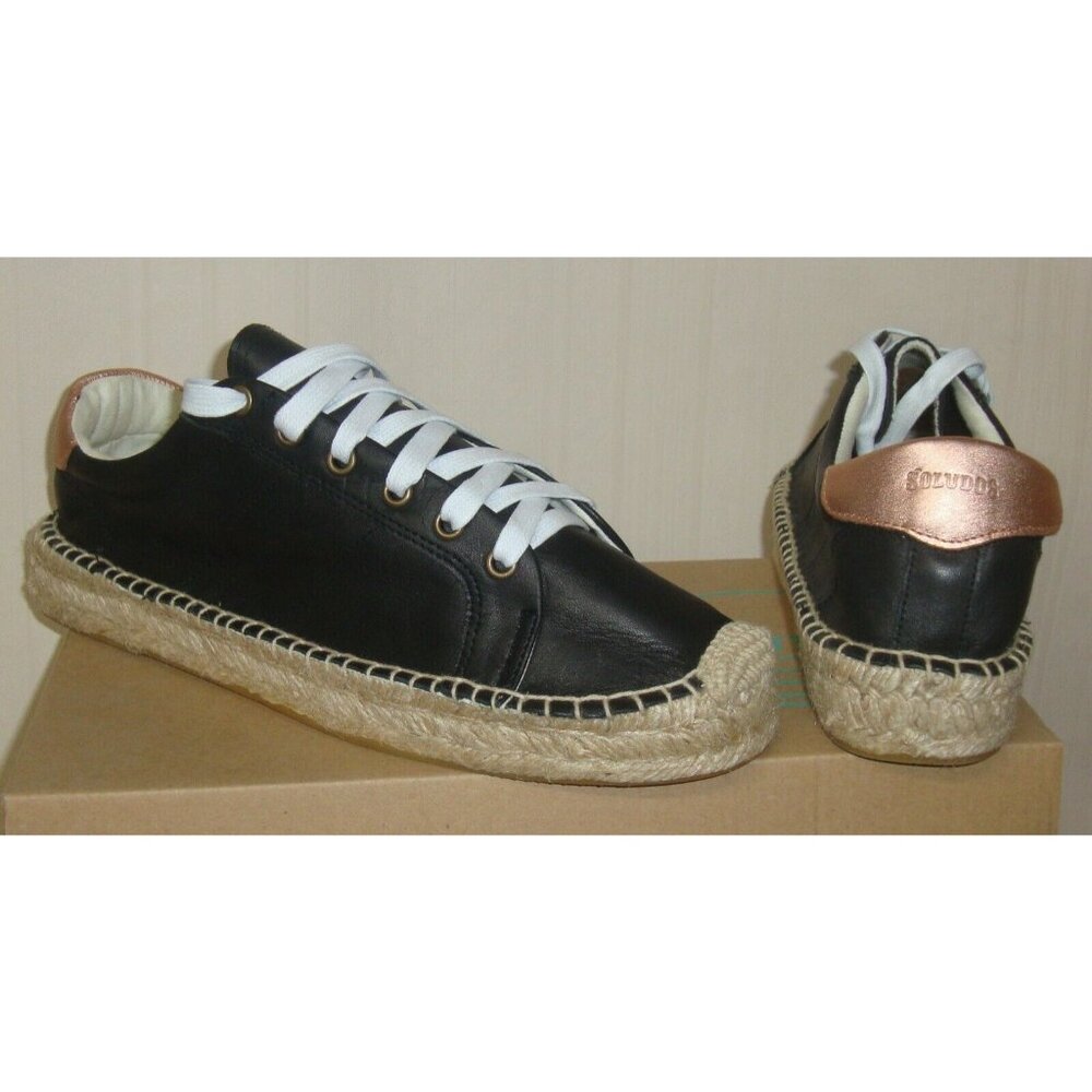 Soludos Black Platform Espadrille Leather Sneakers Tennis Women's Size US 9 NEW